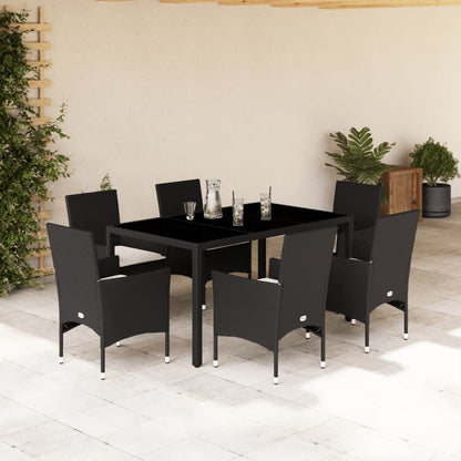 Set Pranzo da Giardino 7 pz Nero con Cuscini Polyrattan Acacia | homemem39