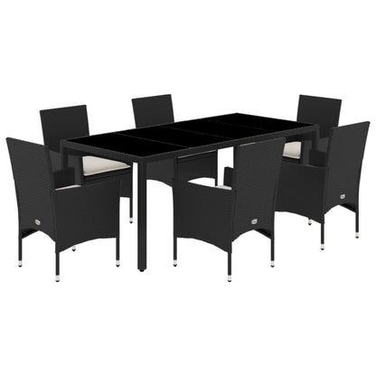 Set Pranzo da Giardino 7 pz Nero con Cuscini Polyrattan Acacia - homemem39