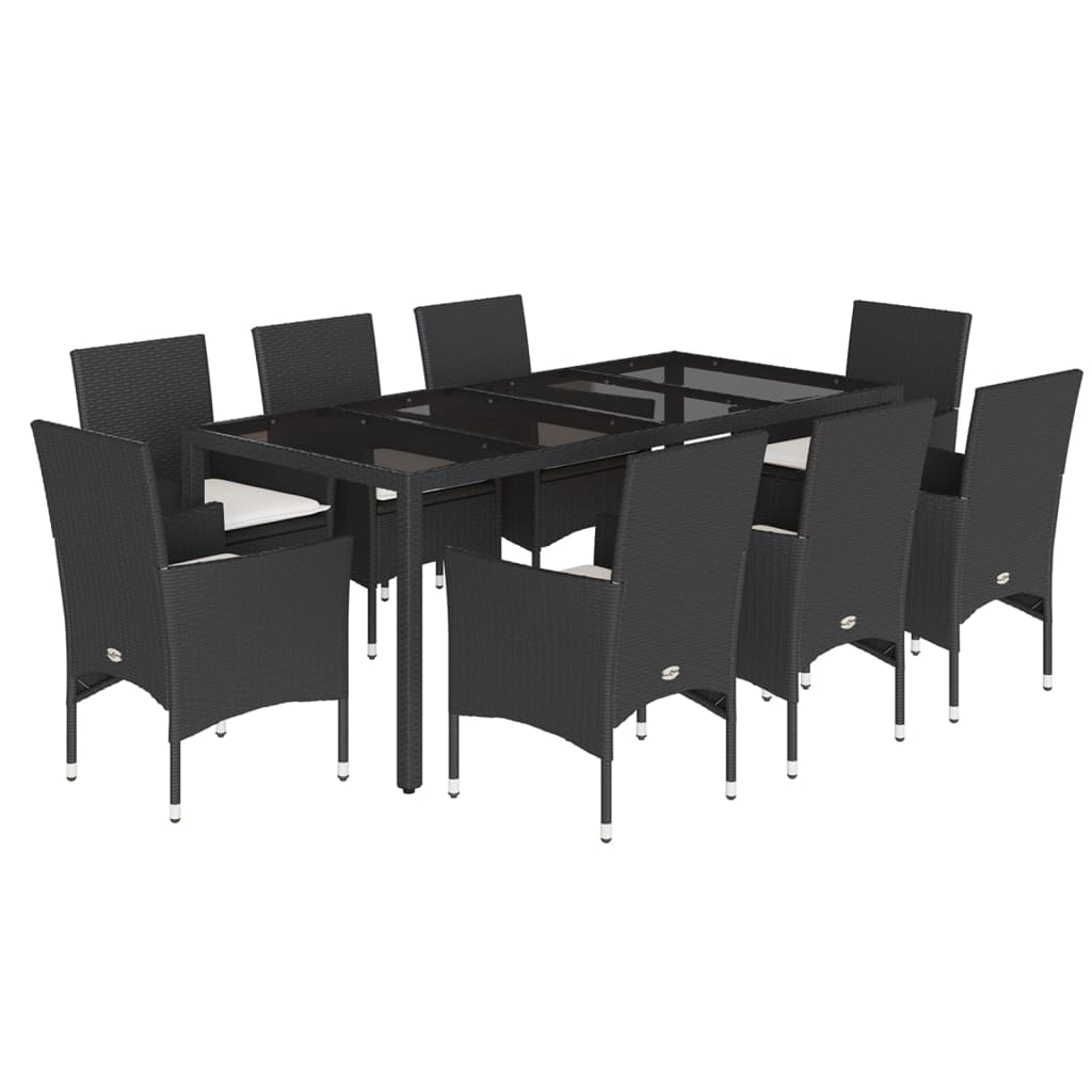 Set da Pranzo da Giardino 9 pz con Cuscini Polyrattan e Vetro | homemem39