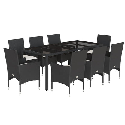 Set da Pranzo da Giardino 9 pz con Cuscini Polyrattan e Vetro | homemem39