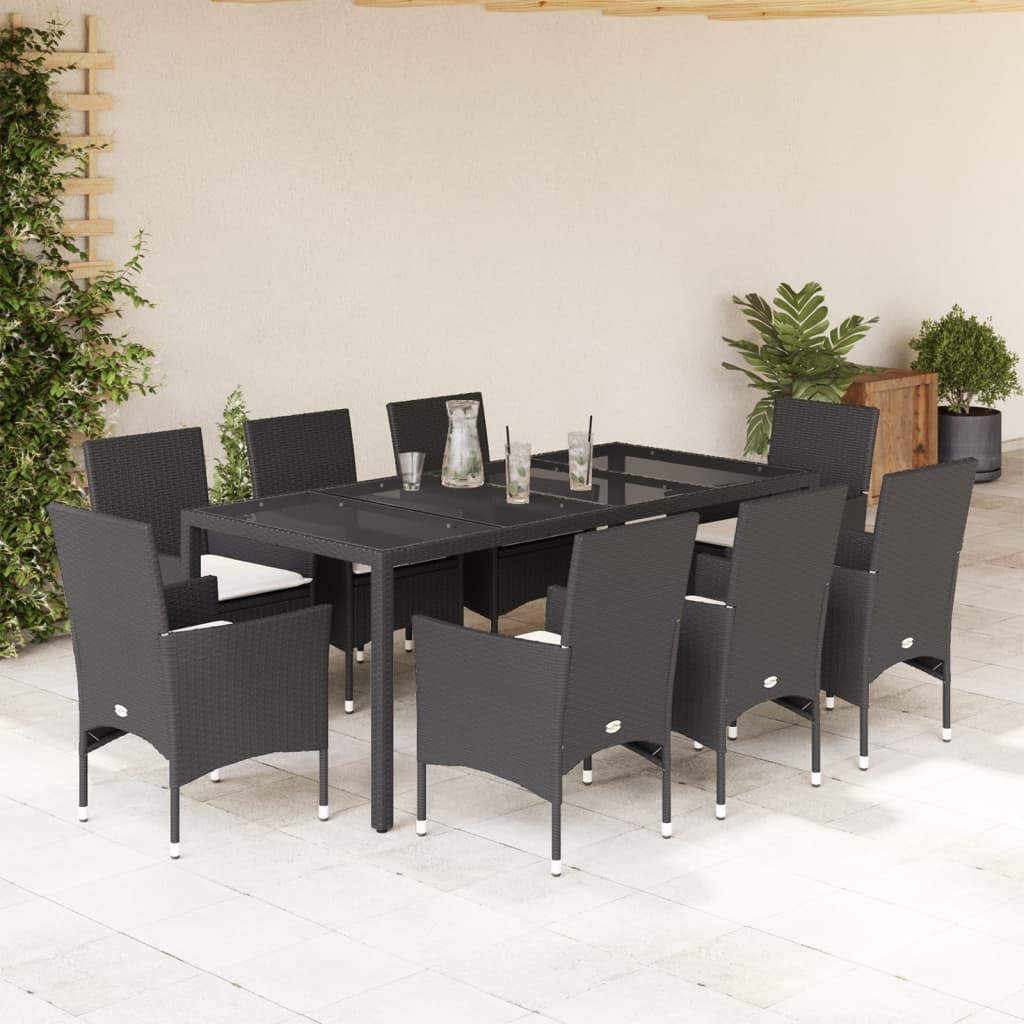 Set da Pranzo da Giardino 9 pz con Cuscini Polyrattan e Vetro | homemem39