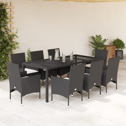 Set da Pranzo da Giardino 9 pz con Cuscini Polyrattan e Vetro | homemem39