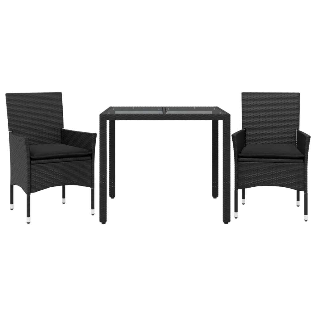 Set da Pranzo da Giardino 3 pz con Cuscini Polyrattan e Vetro | homemem39