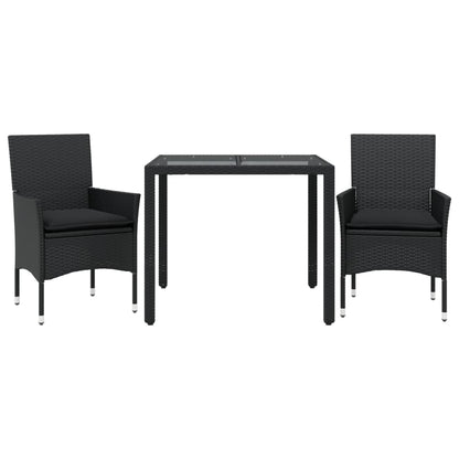 Set da Pranzo da Giardino 3 pz con Cuscini Polyrattan e Vetro | homemem39