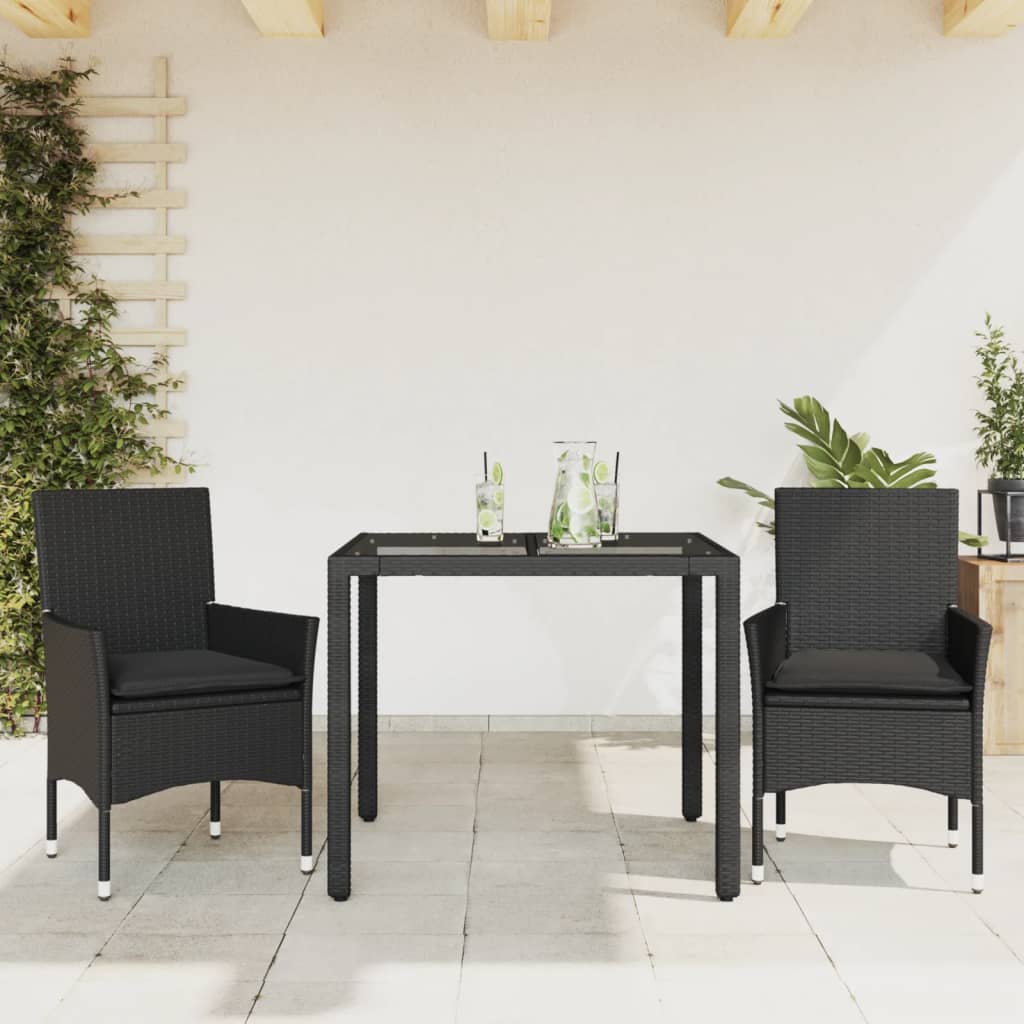 Set da Pranzo da Giardino 3 pz con Cuscini Polyrattan e Vetro | homemem39