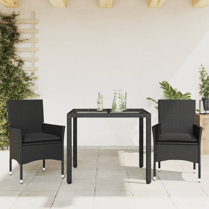 Set da Pranzo da Giardino 3 pz con Cuscini Polyrattan e Vetro | homemem39