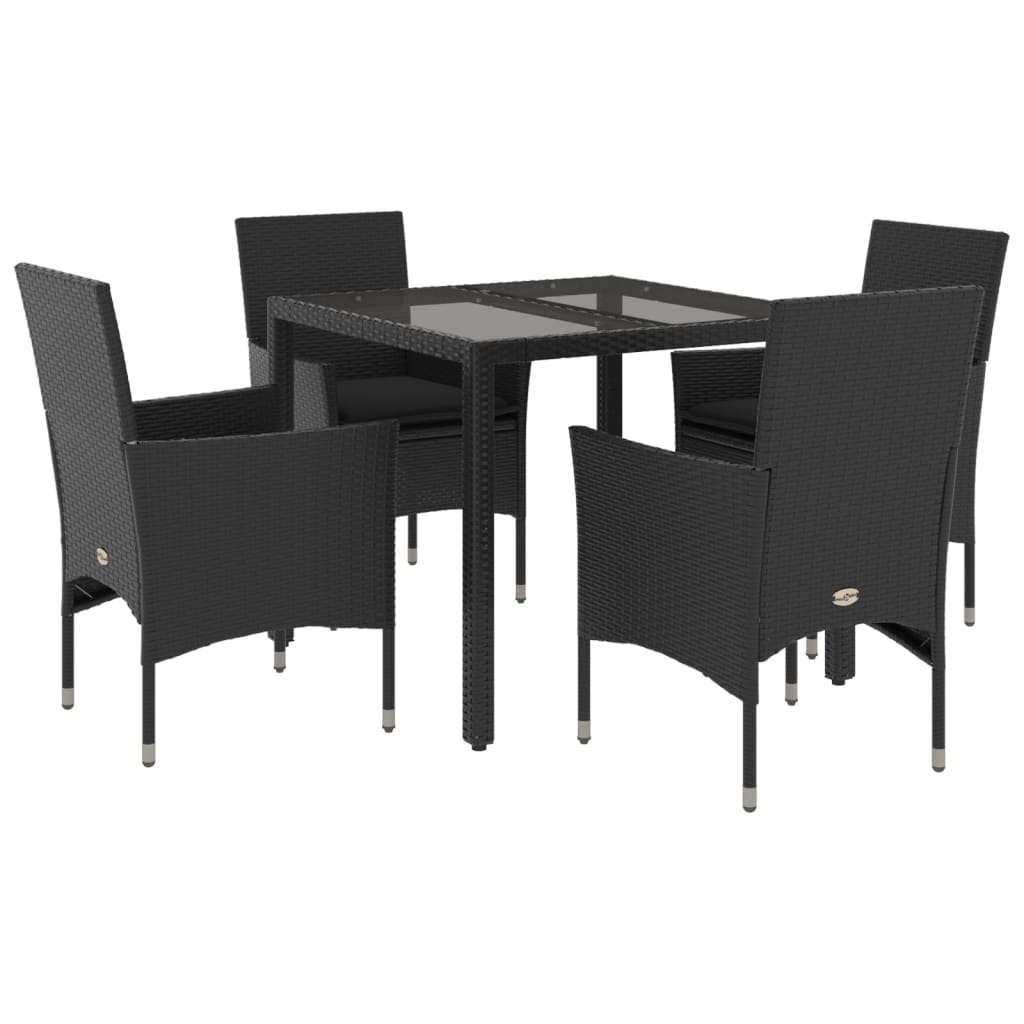 Set da Pranzo da Giardino con Cuscini 5 pz Polyrattan e Vetro | homemem39