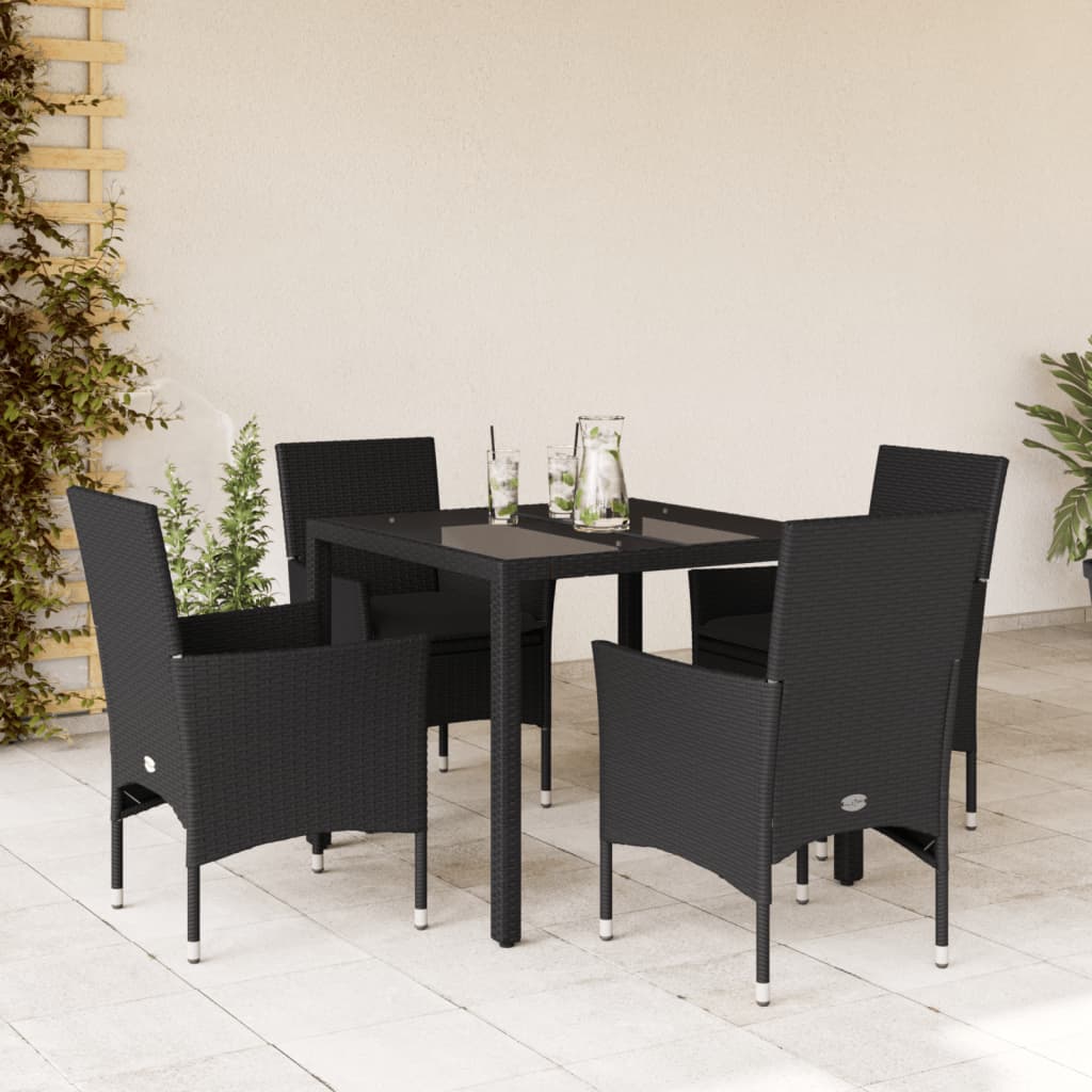 Set da Pranzo da Giardino con Cuscini 5 pz Polyrattan e Vetro - homemem39