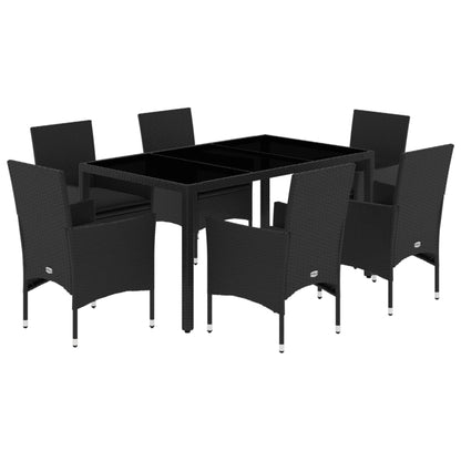 Set Pranzo da Giardino 7 pz Nero con Cuscini Polyrattan Acacia - homemem39