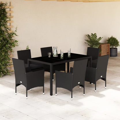Set Pranzo da Giardino 7 pz Nero con Cuscini Polyrattan Acacia - homemem39