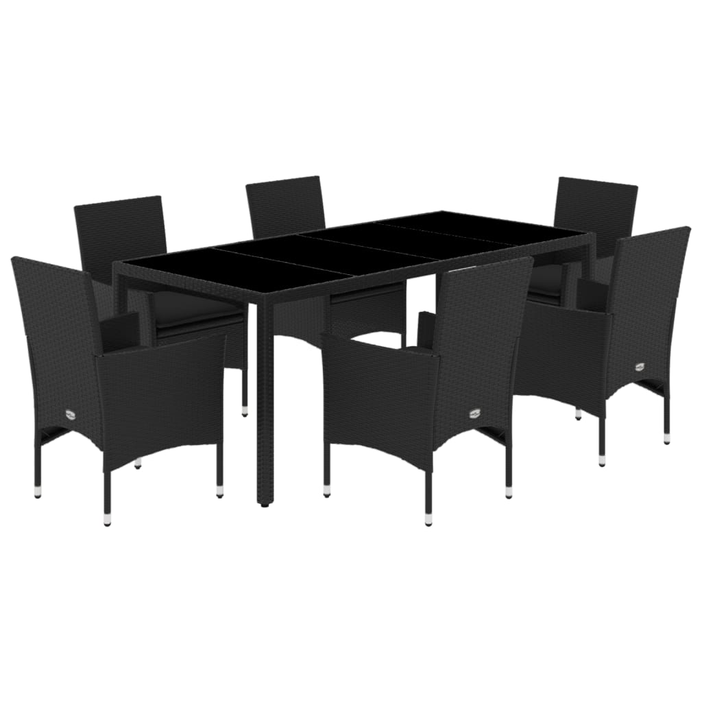Set Pranzo da Giardino 7 pz Nero con Cuscini Polyrattan Acacia - homemem39