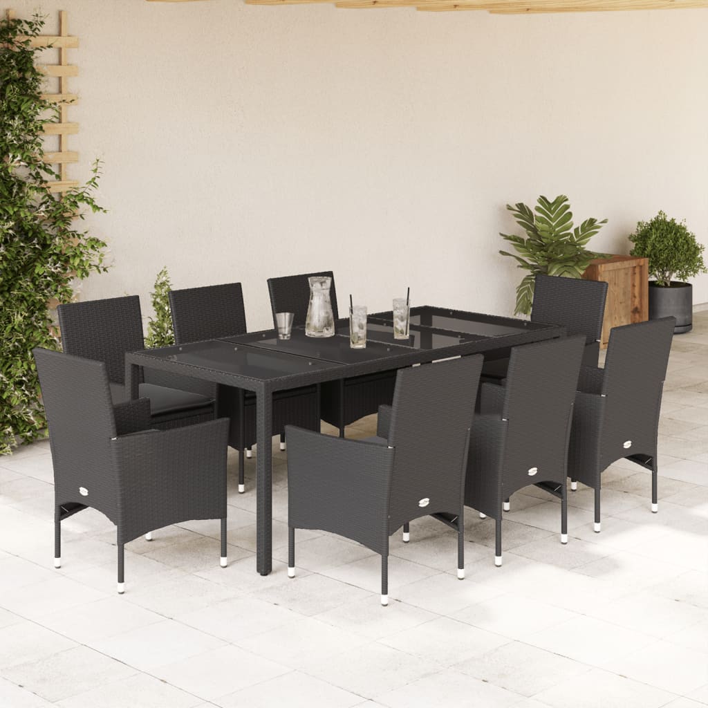 Set da Pranzo da Giardino 9 pz con Cuscini Polyrattan e Vetro - homemem39