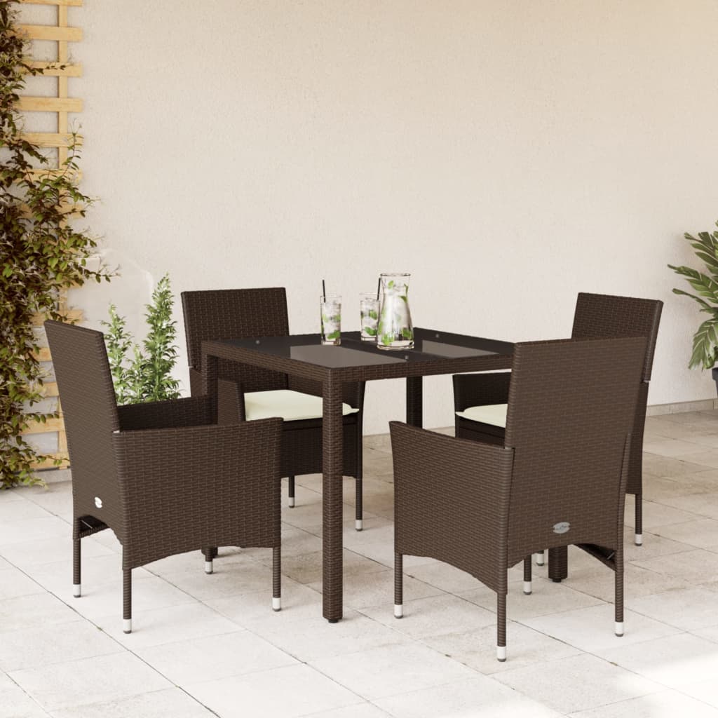 Set da Pranzo da Giardino 5pz con Cuscini Polyrattan e Vetro - homemem39