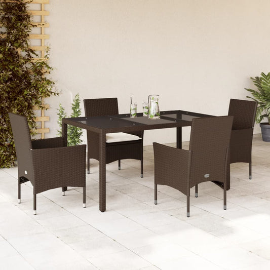 Set da Pranzo da Giardino 5pz con Cuscini Polyrattan e Vetro - homemem39