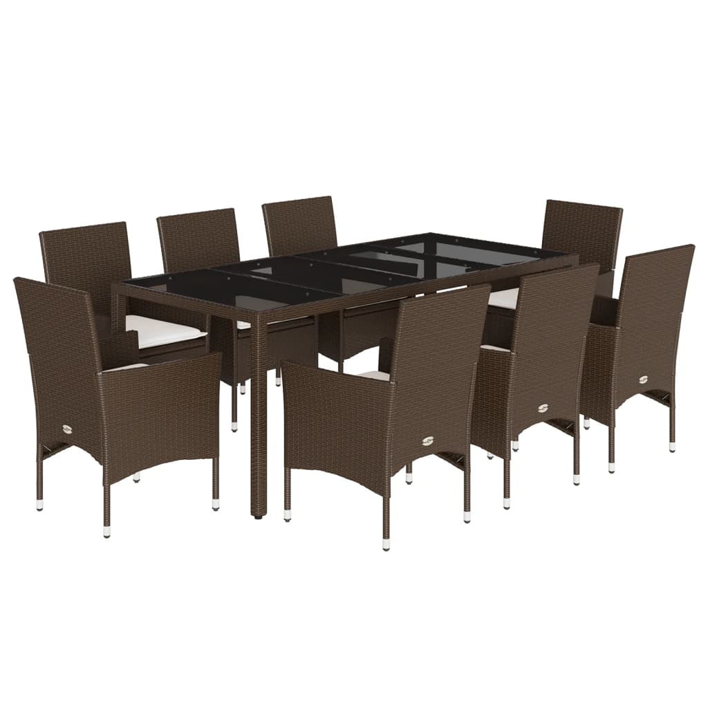 Set da Pranzo da Giardino 9pz con Cuscini Polyrattan e Vetro - homemem39