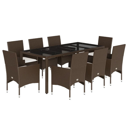 Set da Pranzo da Giardino 9pz con Cuscini Polyrattan e Vetro - homemem39