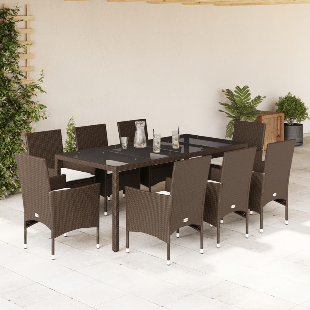 Set da Pranzo da Giardino 9pz con Cuscini Polyrattan e Vetro - homemem39