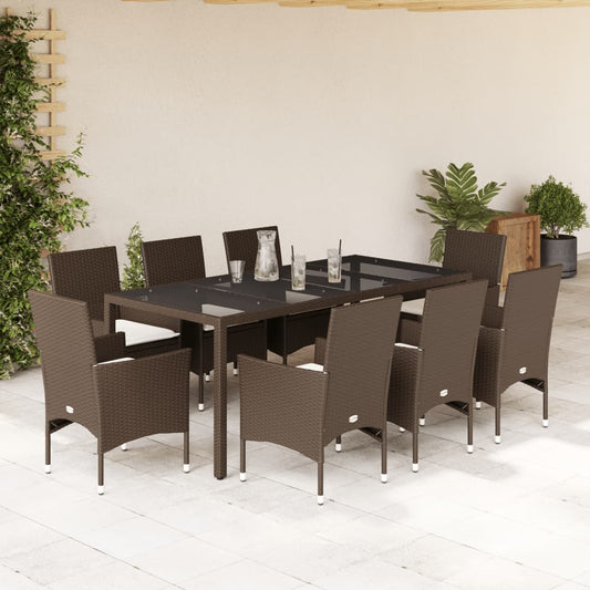 Set da Pranzo da Giardino 9pz con Cuscini Polyrattan e Vetro - homemem39