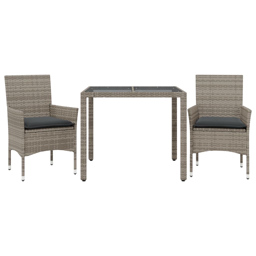 Set da Pranzo da Giardino 3pz con Cuscini in Polyrattan e Vetro | homemem39