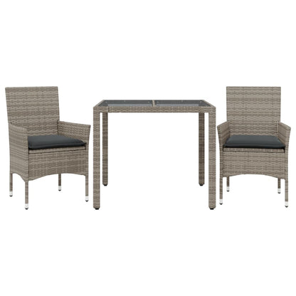 Set da Pranzo da Giardino 3pz con Cuscini in Polyrattan e Vetro | homemem39