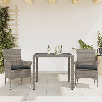 Set da Pranzo da Giardino 3pz con Cuscini in Polyrattan e Vetro | homemem39