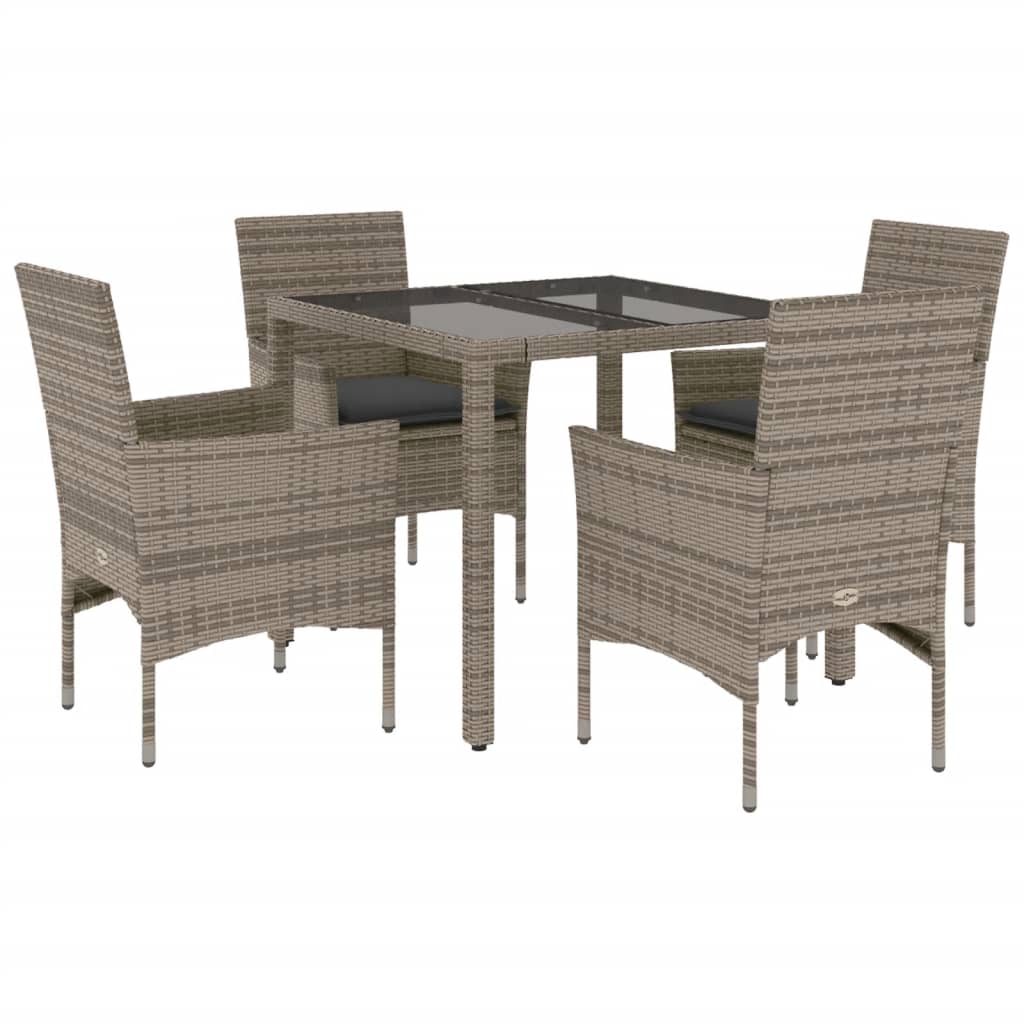 Set da Pranzo da Giardino 5 pz con Cuscini Polyrattan e Vetro - homemem39