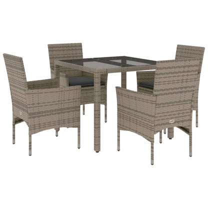 Set da Pranzo da Giardino 5 pz con Cuscini Polyrattan e Vetro - homemem39