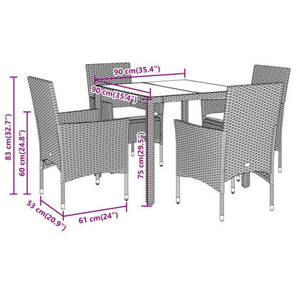 Set da Pranzo da Giardino 5 pz con Cuscini Polyrattan e Vetro | homemem39