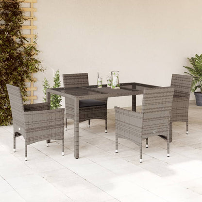Set da Pranzo da Giardino 5 pz con Cuscini Polyrattan e Vetro | homemem39