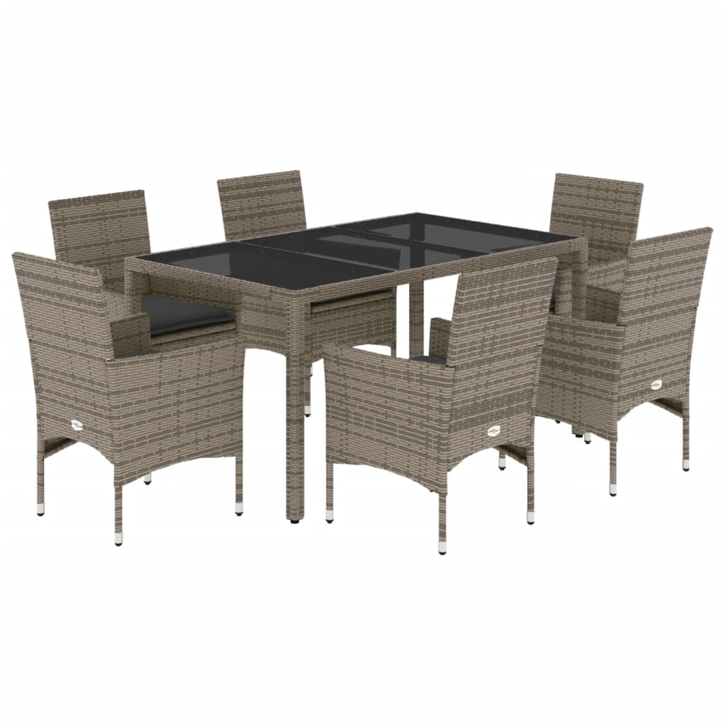 Set da Pranzo da Giardino 7 pz con Cuscini Polyrattan e Vetro | homemem39