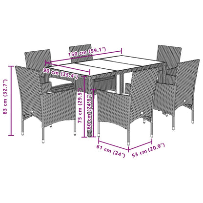 Set da Pranzo da Giardino 7 pz con Cuscini Polyrattan e Vetro | homemem39