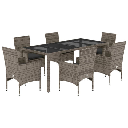 Set da Pranzo da Giardino 7 pz con Cuscini Polyrattan e Vetro | homemem39