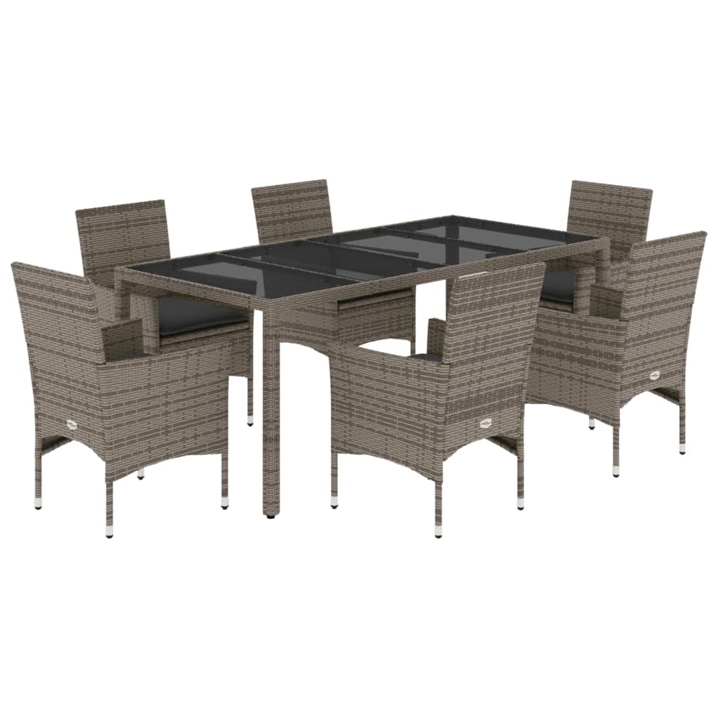 Set da Pranzo da Giardino 7 pz con Cuscini Polyrattan e Vetro - homemem39