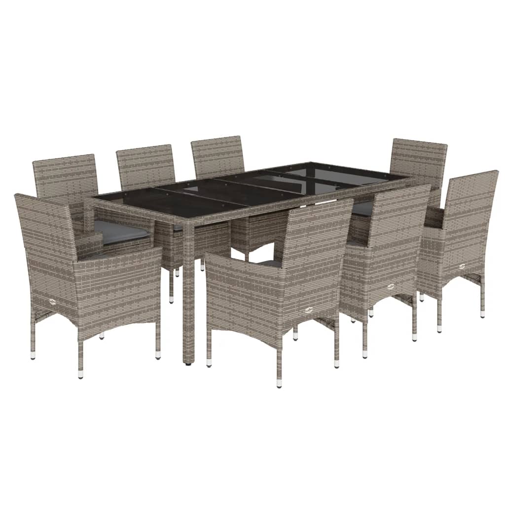 Set da Pranzo da Giardino 9 pz con Cuscini Polyrattan e Vetro | homemem39