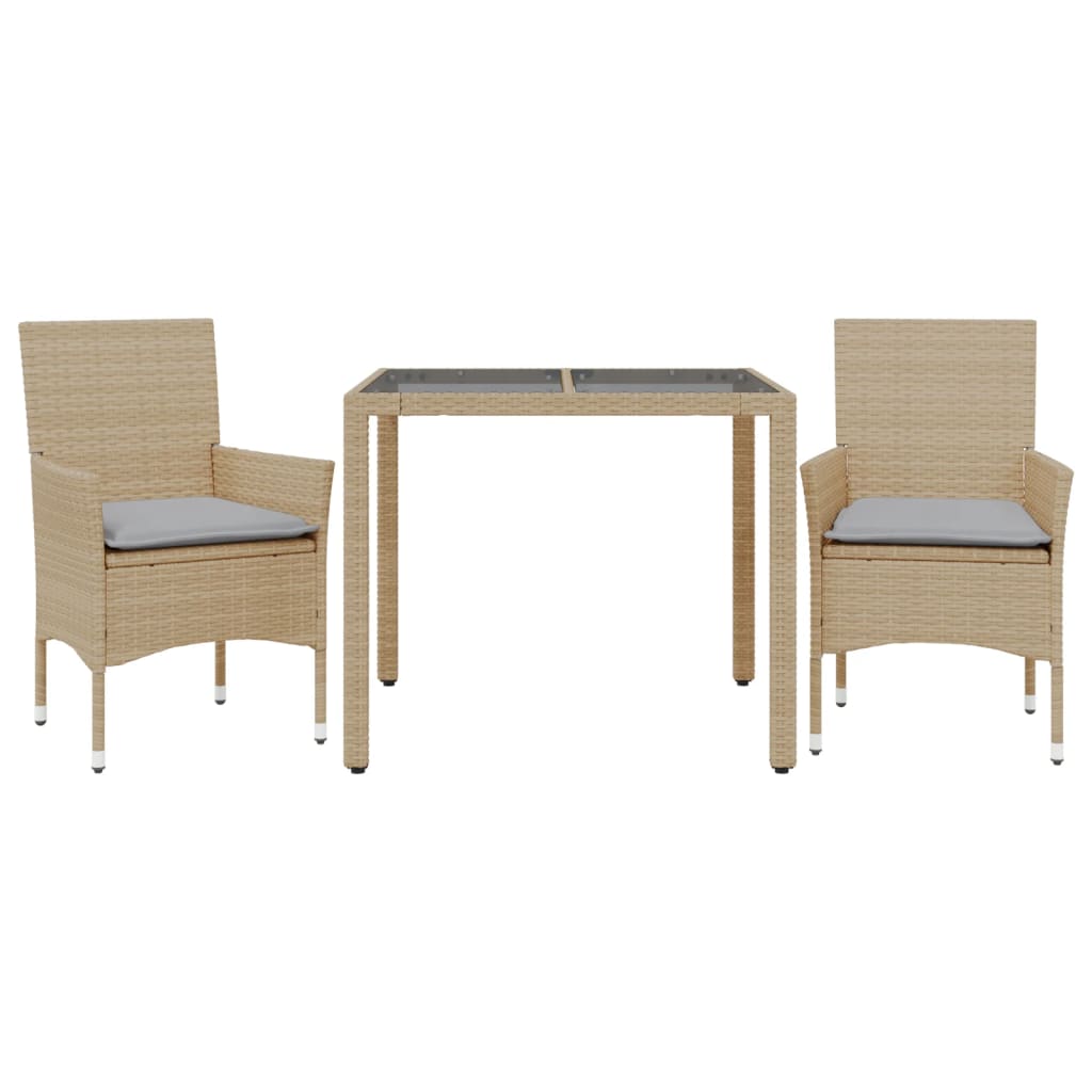 Set da Pranzo da Giardino 3 pz con Cuscini Polyrattan e Vetro | homemem39