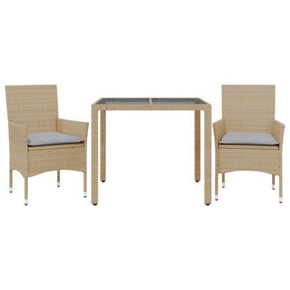 Set da Pranzo da Giardino 3 pz con Cuscini Polyrattan e Vetro | homemem39