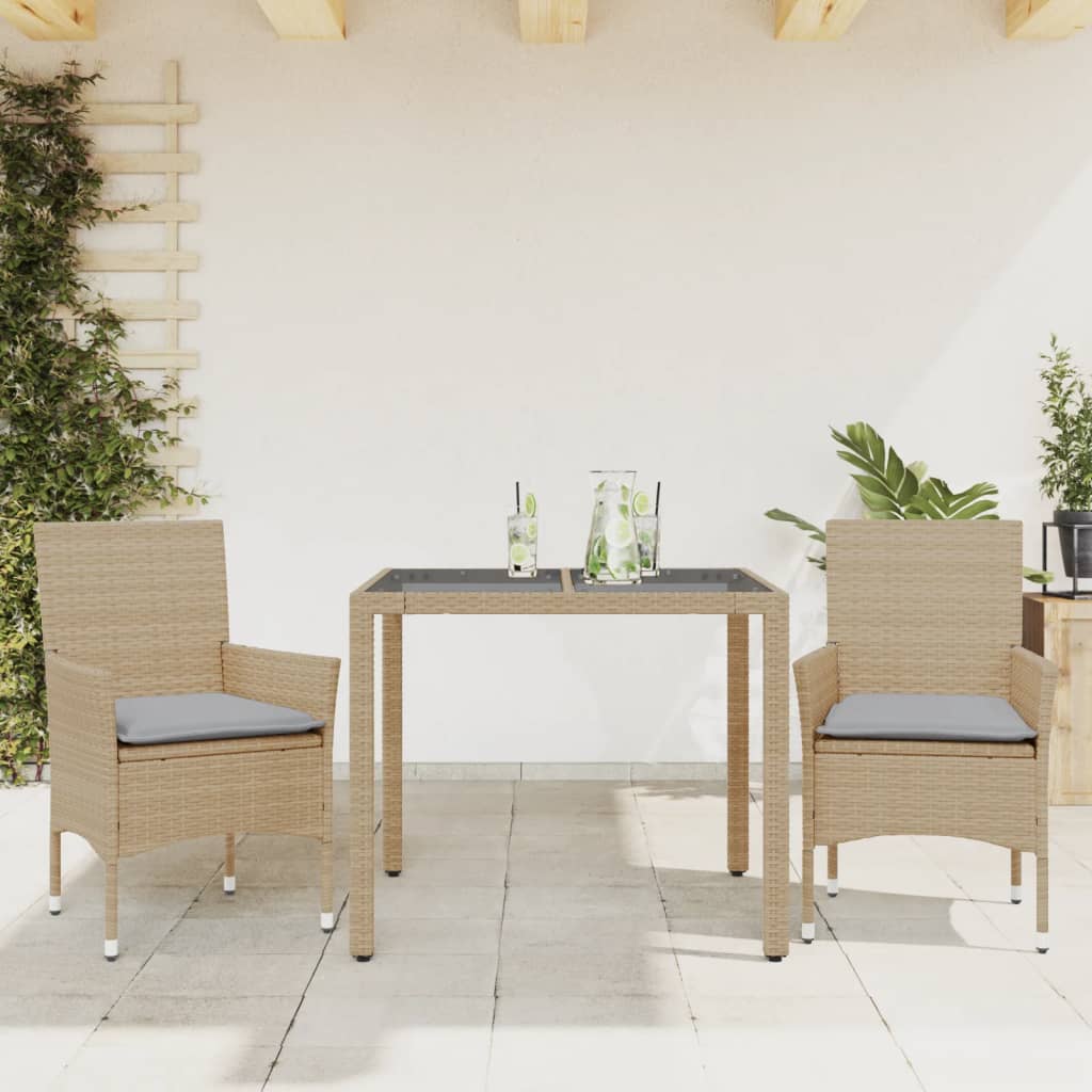 Set da Pranzo da Giardino 3 pz con Cuscini Polyrattan e Vetro | homemem39