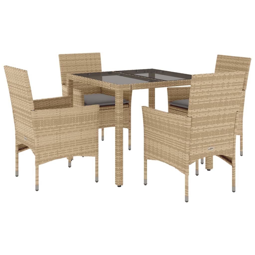 Set da Pranzo da Giardino 5 pz con Cuscini Polyrattan e Vetro | homemem39