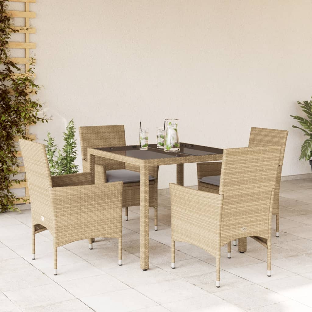 Set da Pranzo da Giardino 5 pz con Cuscini Polyrattan e Vetro - homemem39