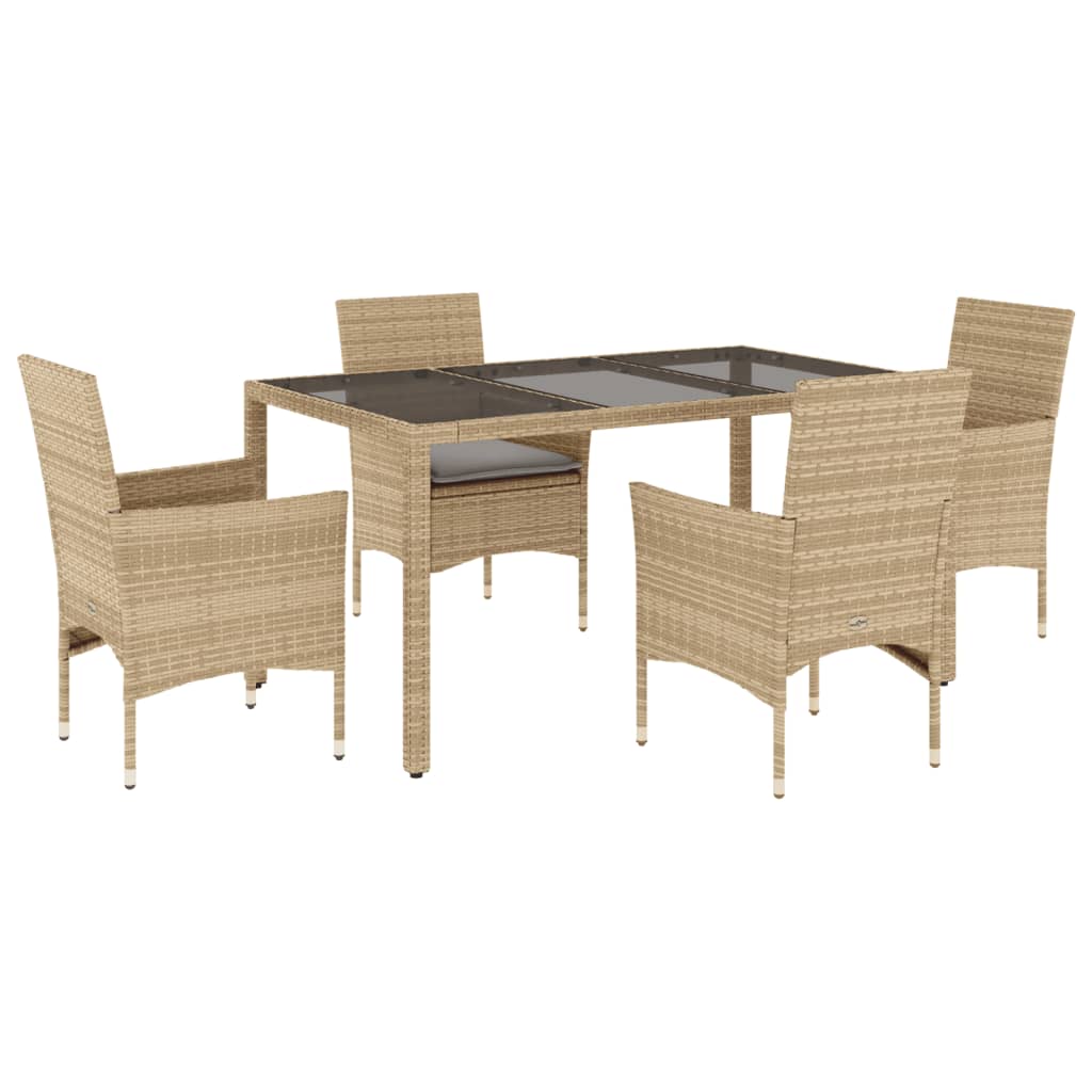 Set da Pranzo da Giardino 5 pz con Cuscini Polyrattan e Vetro - homemem39