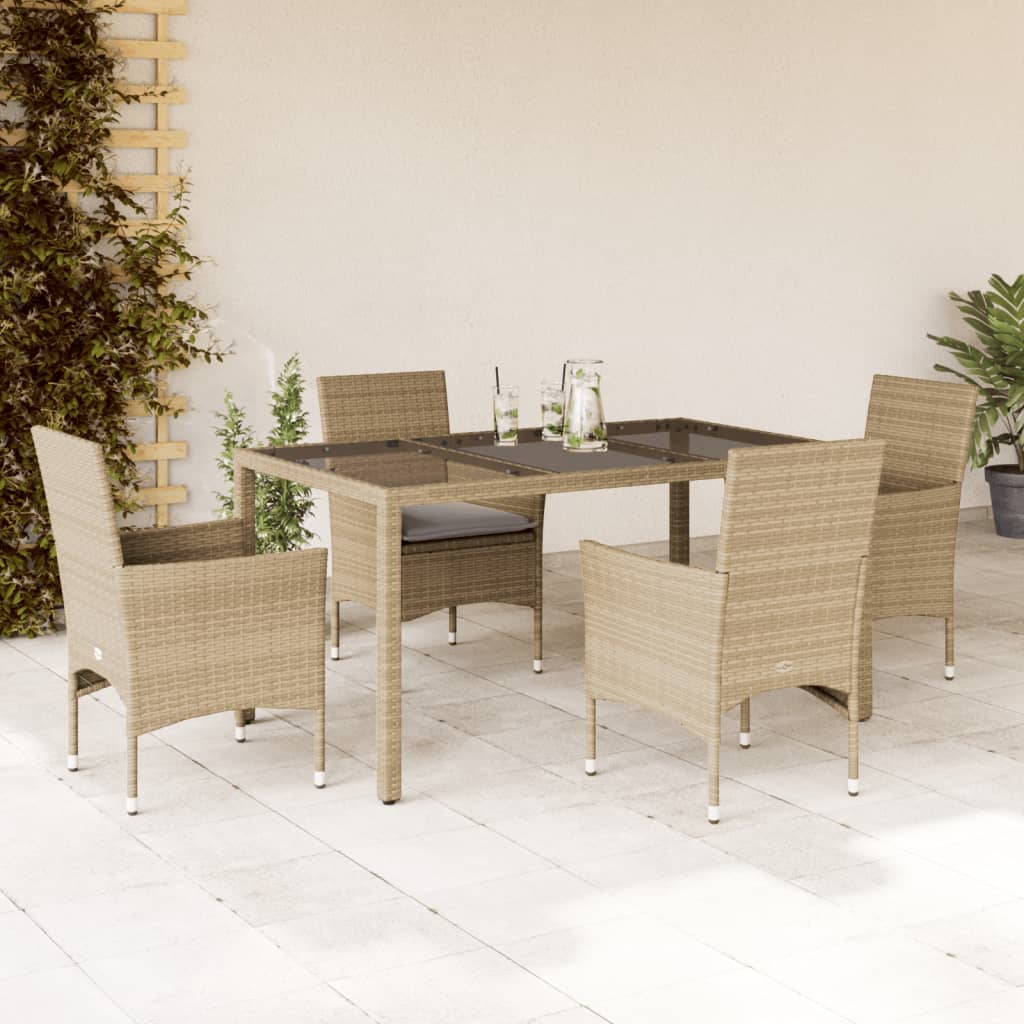 Set da Pranzo da Giardino 5 pz con Cuscini Polyrattan e Vetro - homemem39