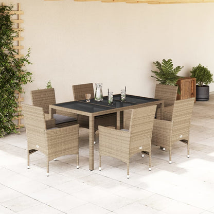 Set da Pranzo da Giardino 7 pz con Cuscini Polyrattan e Vetro - homemem39