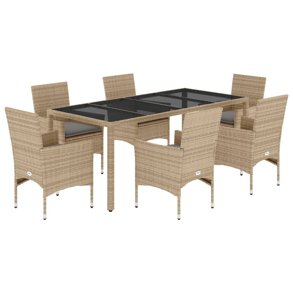 Set da Pranzo da Giardino 7 pz con Cuscini Polyrattan e Vetro | homemem39