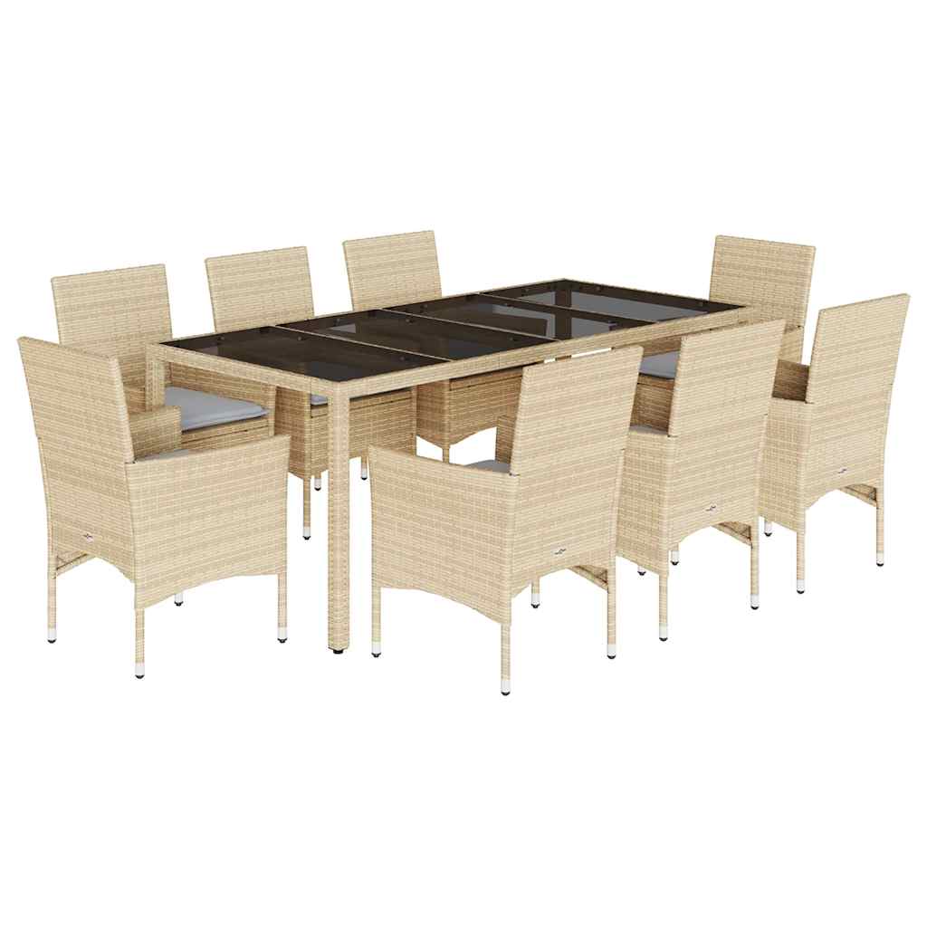 Set da Pranzo da Giardino 9 pz con Cuscini Polyrattan e Vetro - homemem39