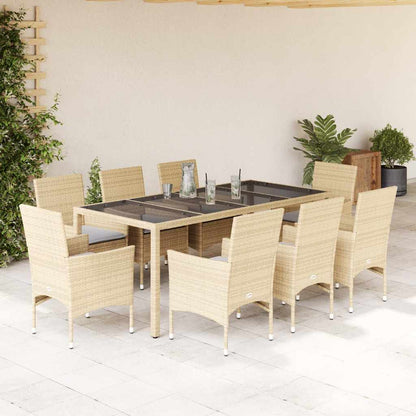 Set da Pranzo da Giardino 9 pz con Cuscini Polyrattan e Vetro | homemem39