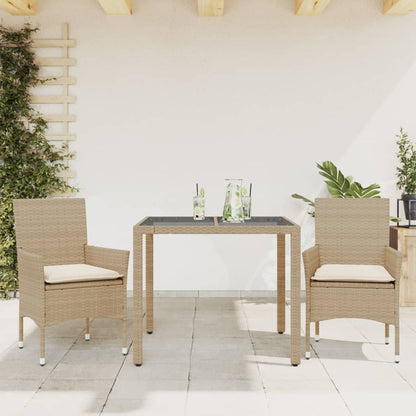 Set da Pranzo da Giardino 3 pz con Cuscini Polyrattan e Vetro - homemem39
