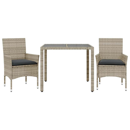 Set Pranzo da Giardino 3pz con Cuscini Polyrattan e Vetro | homemem39