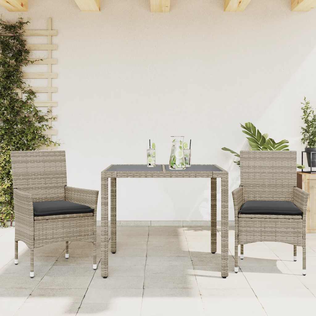 Set Pranzo da Giardino 3pz con Cuscini Polyrattan e Vetro - homemem39