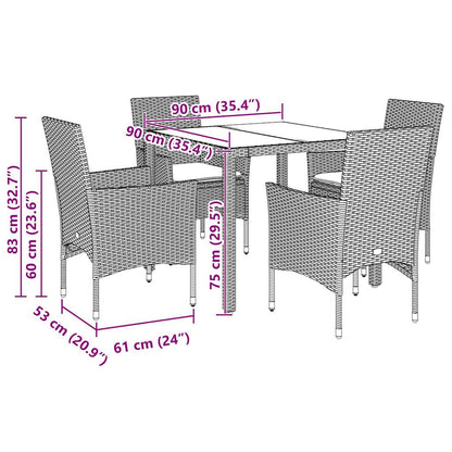 Set Pranzo da Giardino 5pz con Cuscini Polyrattan e Vetro - homemem39