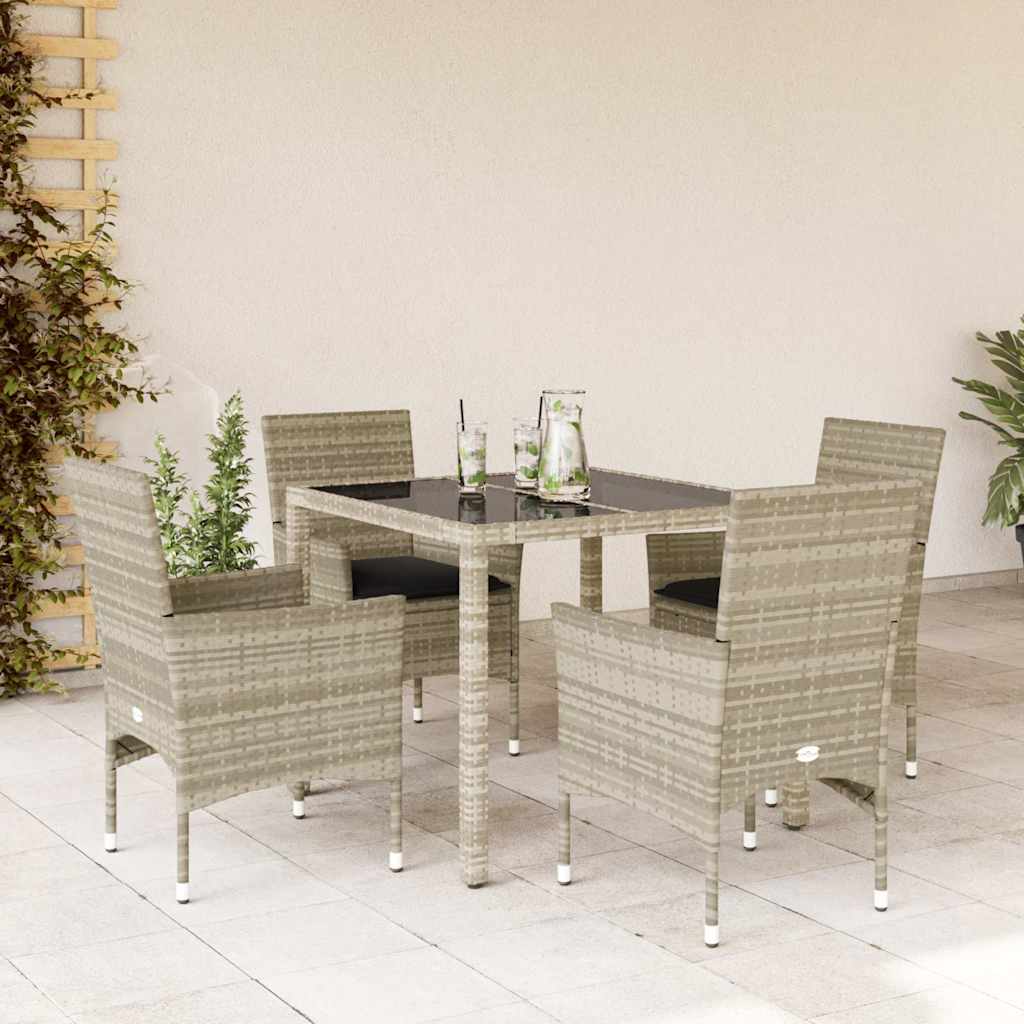 Set Pranzo da Giardino 5pz con Cuscini Polyrattan e Vetro | homemem39